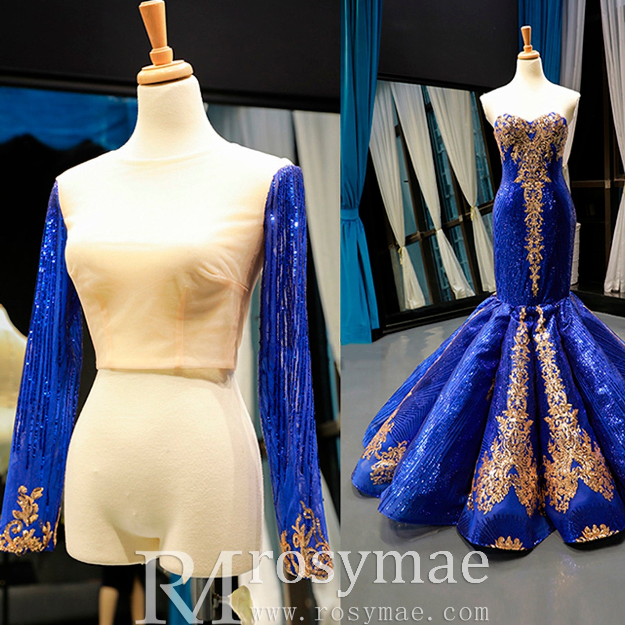 Strapless Emerald Green Mermaid Prom Dresses with Sleeves - Rosymae