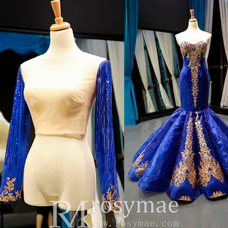Strapless Emerald Green Mermaid Prom Dresses with Sleeves - Rosymae