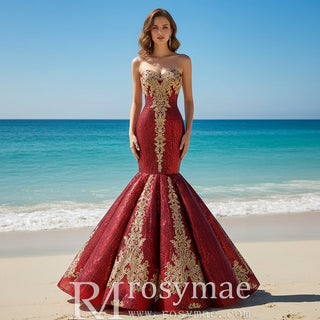 Strapless Emerald Green Mermaid Prom Dresses with Sleeves - Rosymae