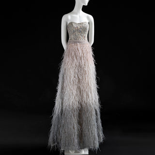 Strapless Luxury Evening Gowns Party Dresses with Feather