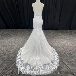 Strapless Lace Trumpet Skirt Wedding Dresses with Sweetheart Neck