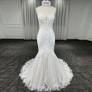 Strapless Lace Trumpet Skirt Wedding Dresses with Sweetheart Neck