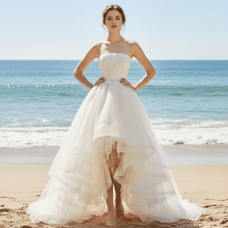 Strapless Hi Lo Bridal Gown Wedding Dress with Multi Tulle - Rosymae