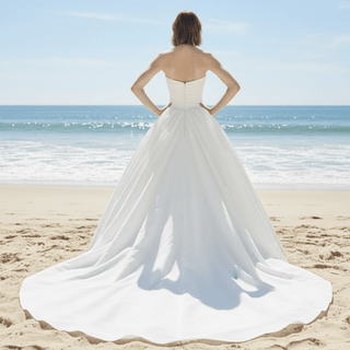 Strapless Hi-Lo Taffeta Bridal Wedding Dresses with Long Train - Rosymae