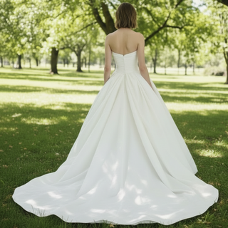 Strapless Hi-Lo Taffeta Bridal Wedding Dresses with Long Train