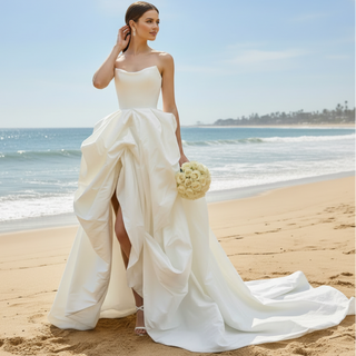 Strapless Beach High Low Wedding Dress with Low Back