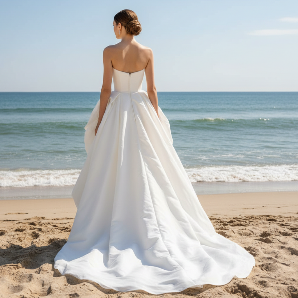 Strapless Beach High Low Wedding Dress with Low Back Rosymae Strapless Beach High Low Wedding Dress with Low Back Rosymae