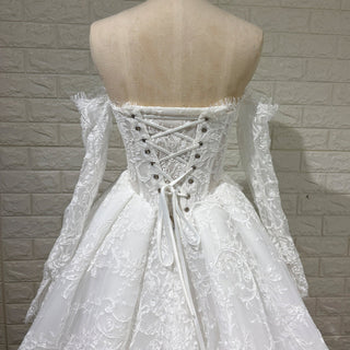 Strapless Lace Ball Gown Wedding Dress Bridal Gown with Eyelash Lace Trim