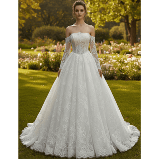 Strapless Lace Ball Gown Wedding Dress Bridal Gown with Eyelash Lace Trim