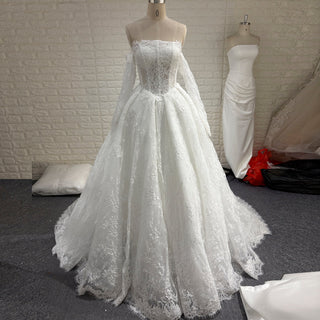 Strapless Lace Ball Gown Wedding Dress Bridal Gown with Eyelash Lace Trim