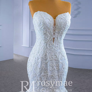 Strapless Lace Mermaid Wedding Dress Sweetheart Beaded Bridal Gown - Rosymae