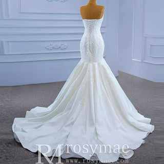 Strapless Lace Mermaid Wedding Dress Sweetheart Beaded Bridal Gown - Rosymae