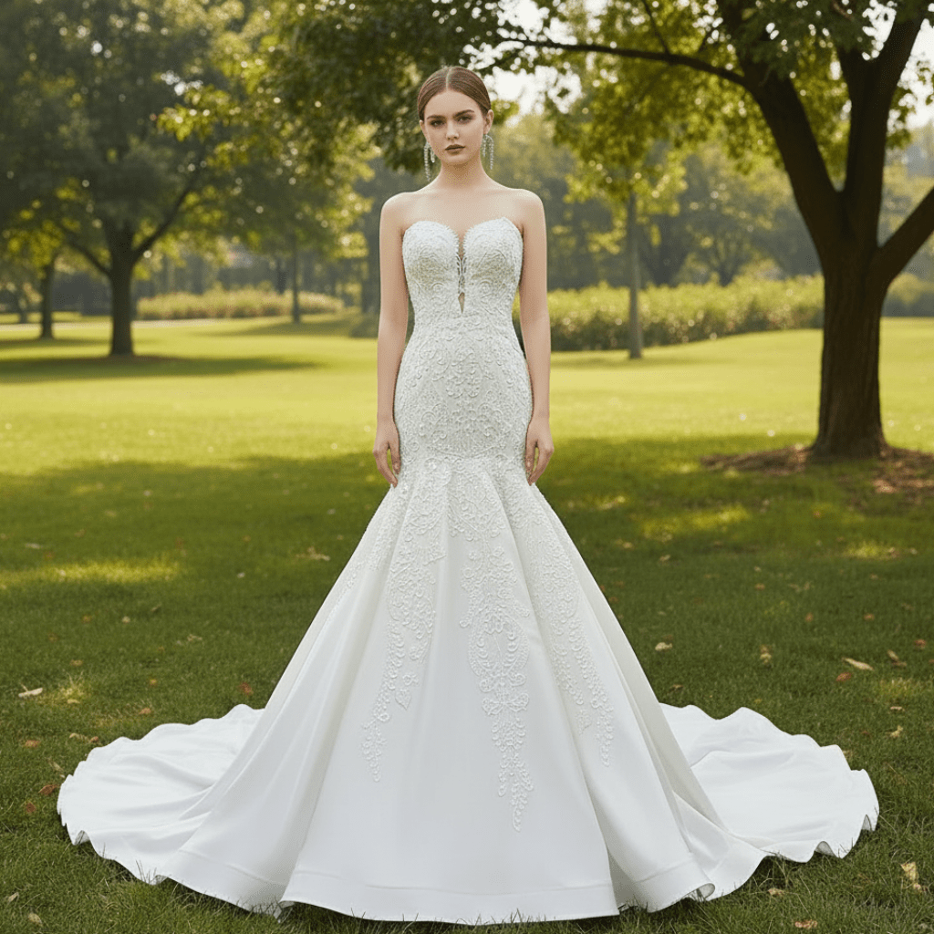 Strapless Lace Mermaid Wedding Dress Sweetheart Beaded Bridal Gown - Rosymae