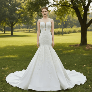 Strapless Lace Mermaid Wedding Dress Sweetheart Beaded Bridal Gown - Rosymae