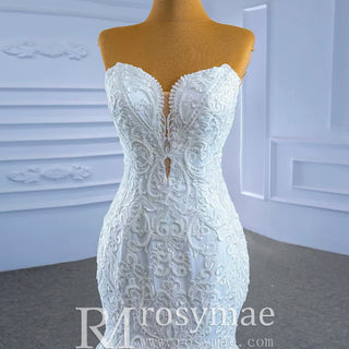 Strapless Lace Mermaid Wedding Dress Sweetheart Beaded Bridal Gown - Rosymae