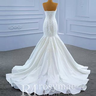 Strapless Lace Mermaid Wedding Dress Sweetheart Beaded Bridal Gown - Rosymae