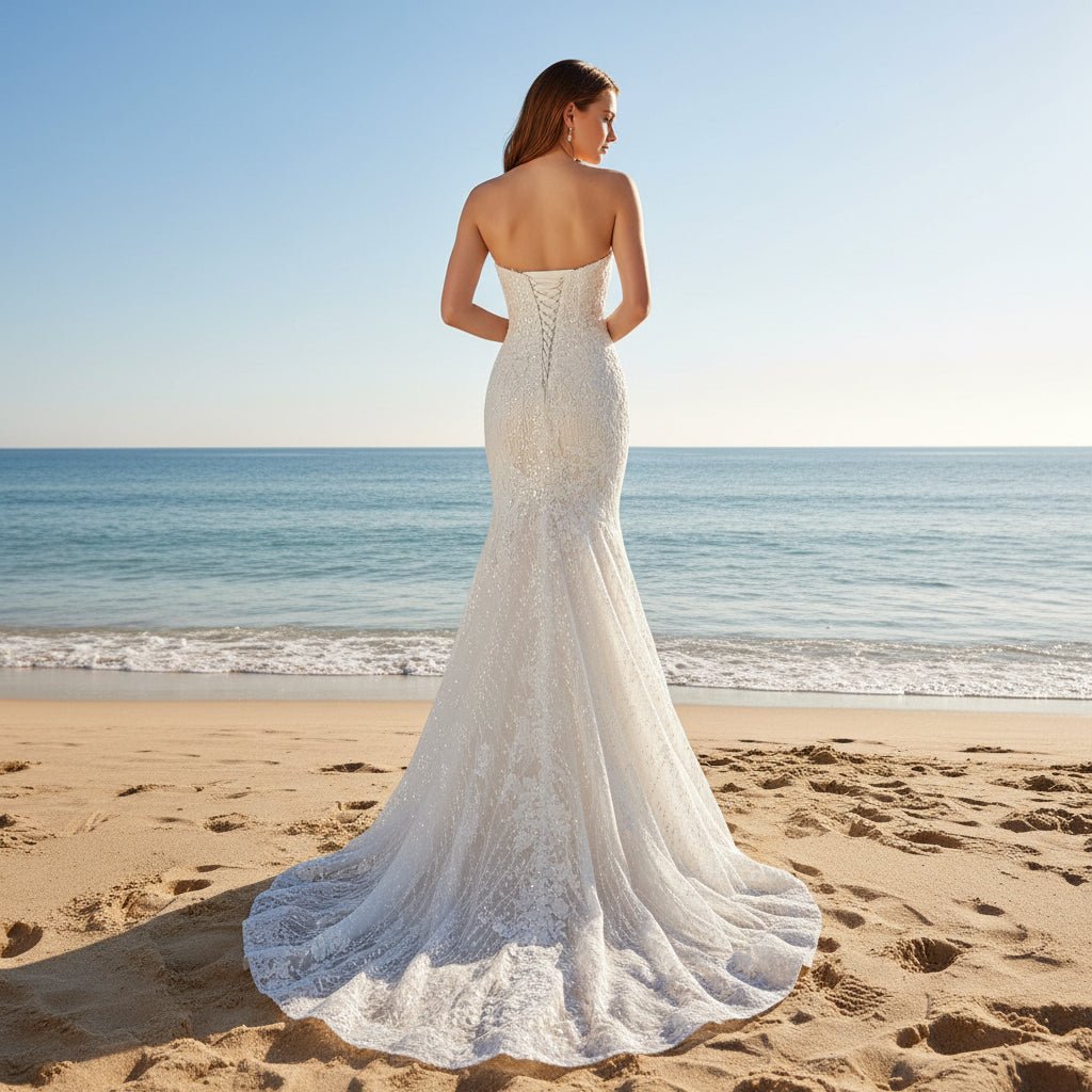 Strapless Lace Mermaid Wedding Dress with Sweetheart Neckline - Rosymae