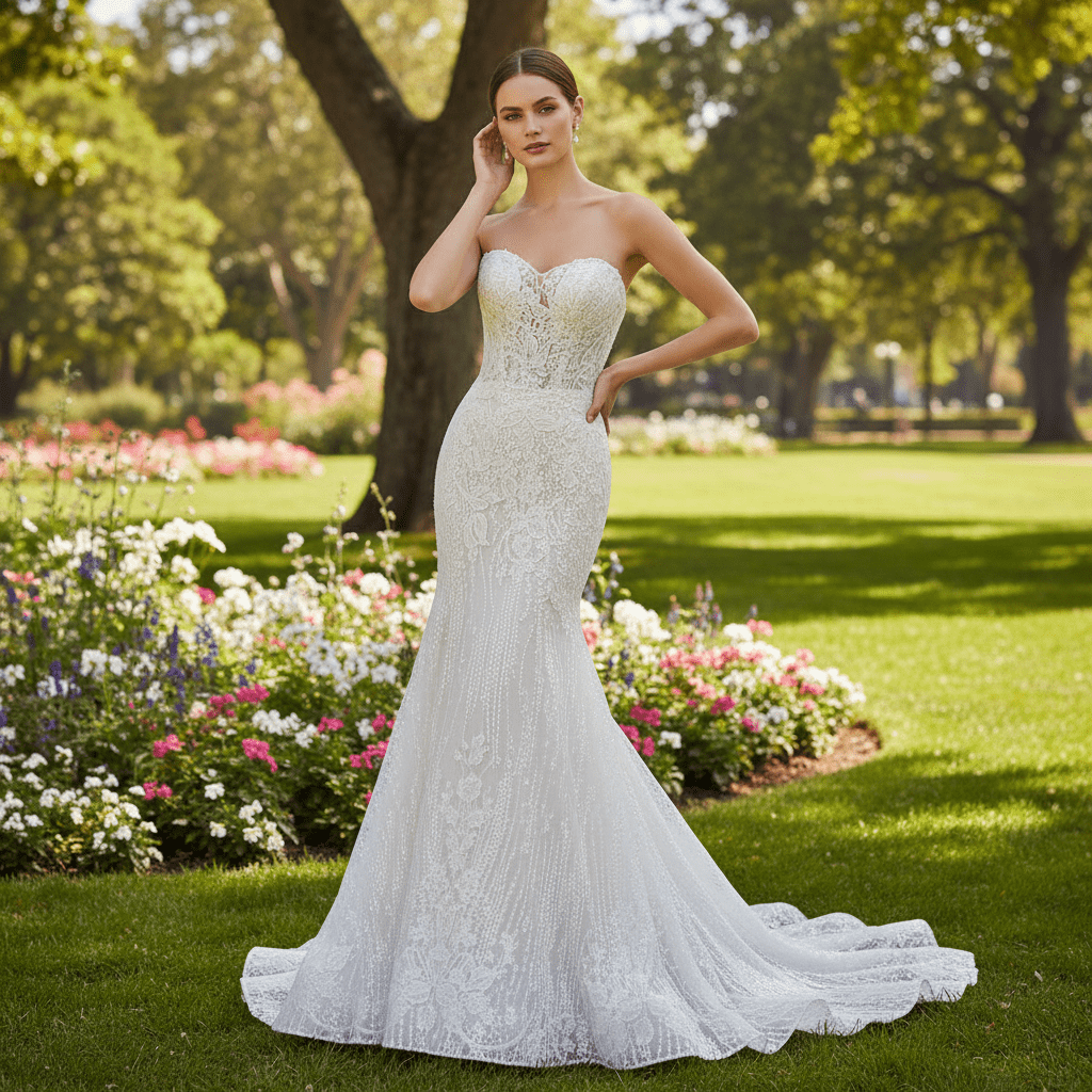 Strapless Lace Mermaid Wedding Dress with Sweetheart Neckline - Rosymae