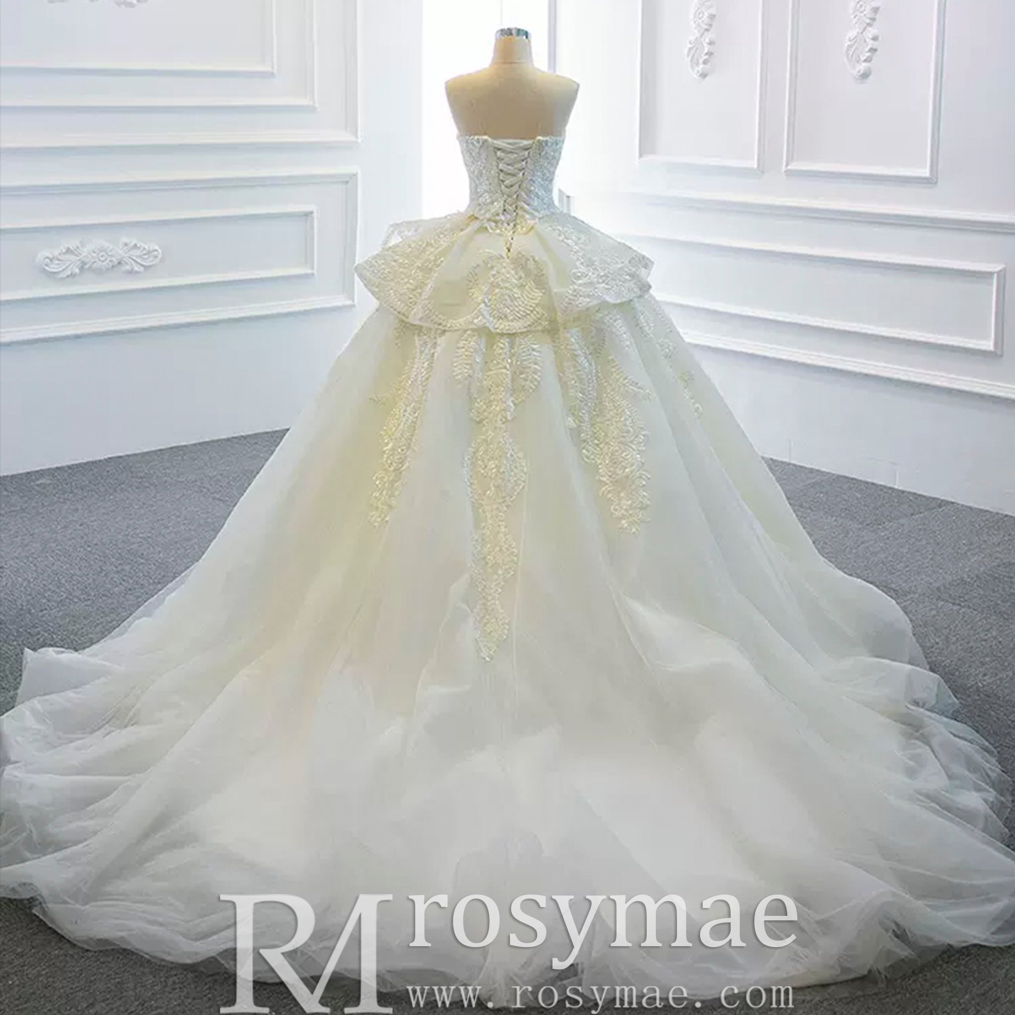 Strapless Lace Princess Wedding Dress Sweetheart Bridal Gown - Rosymae