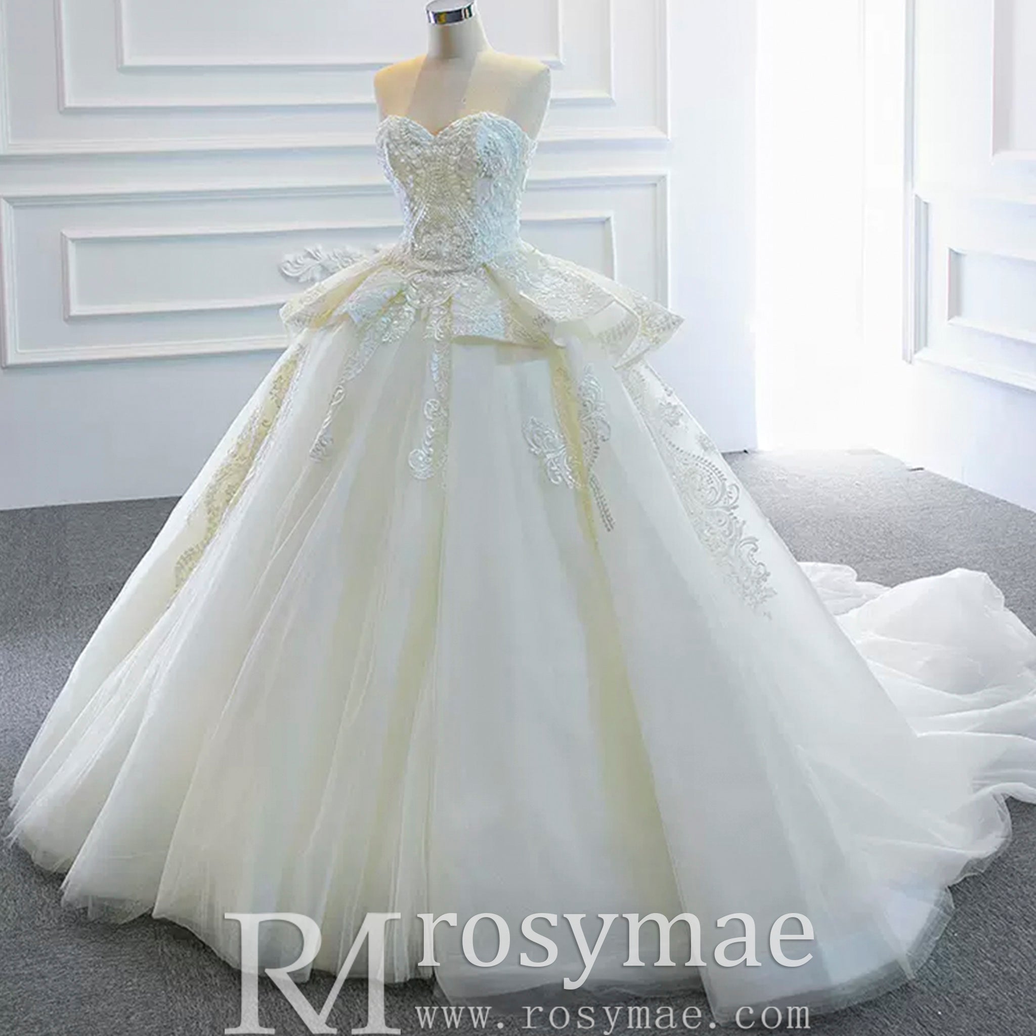 Strapless Lace Princess Wedding Dress Sweetheart Bridal Gown - Rosymae
