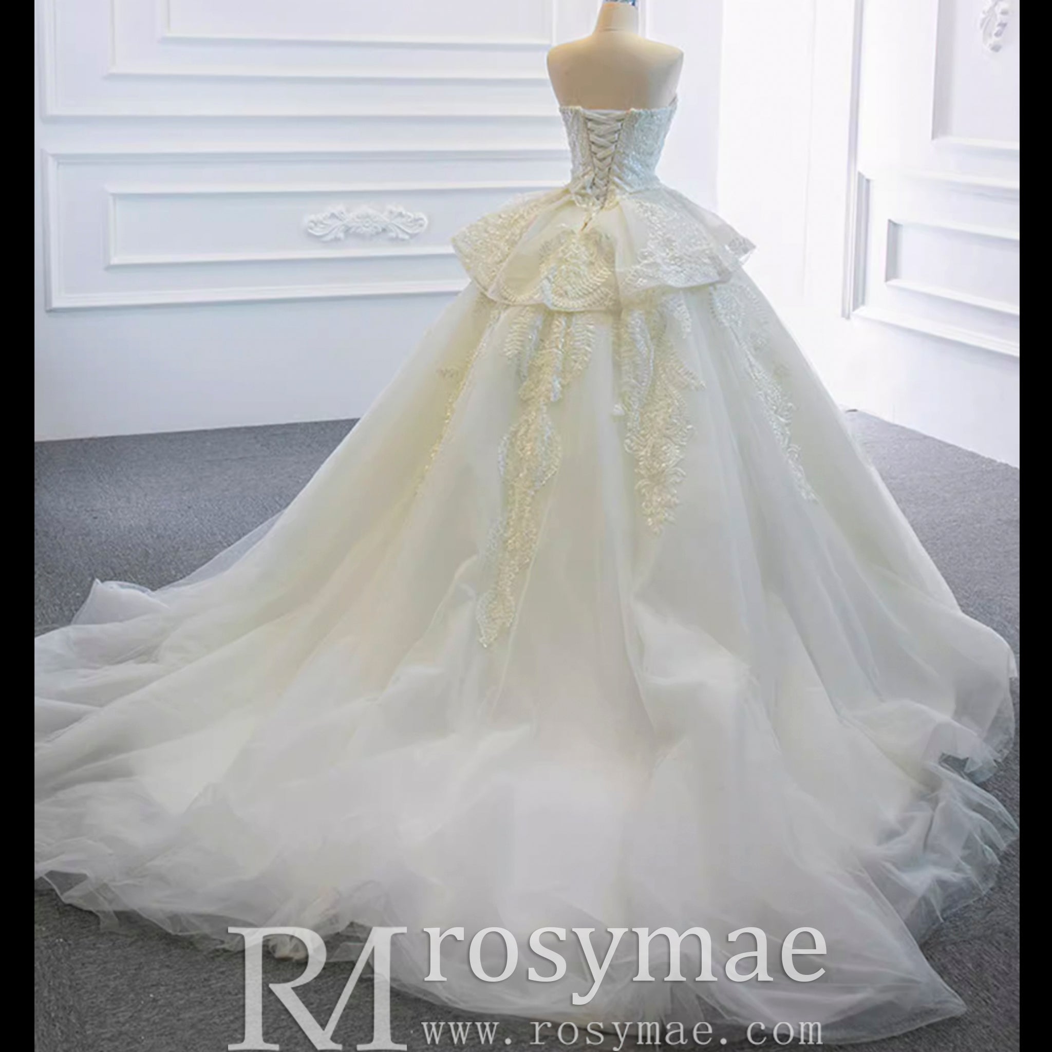 Strapless Lace Princess Wedding Dress Sweetheart Bridal Gown - Rosymae