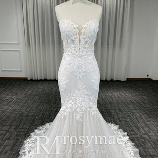 Strapless Lace Trumpet Skirt Wedding Dresses with Sweetheart Neck - Rosymae