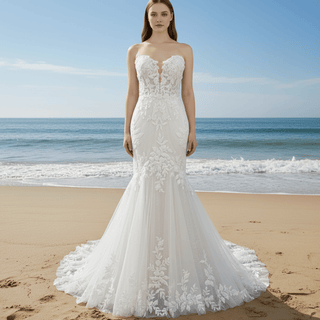 Strapless Lace Trumpet Skirt Wedding Dresses with Sweetheart Neck - Rosymae