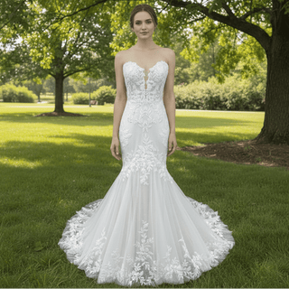 Strapless Lace Trumpet Skirt Wedding Dresses with Sweetheart Neck - Rosymae