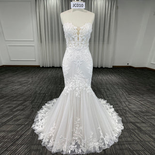 Strapless Lace Trumpet Skirt Wedding Dresses with Sweetheart Neck - Rosymae