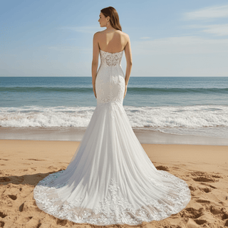 Strapless Lace Trumpet Skirt Wedding Dresses with Sweetheart Neck - Rosymae