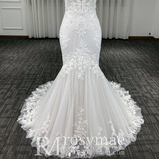 Strapless Lace Trumpet Skirt Wedding Dresses with Sweetheart Neck - Rosymae