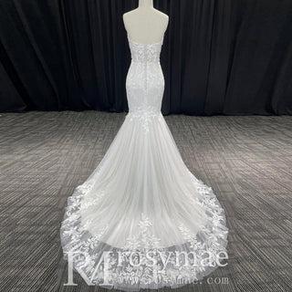 Strapless Lace Trumpet Skirt Wedding Dresses with Sweetheart Neck - Rosymae