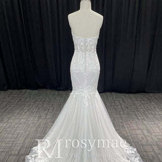 Strapless Lace Trumpet Skirt Wedding Dresses with Sweetheart Neck - Rosymae
