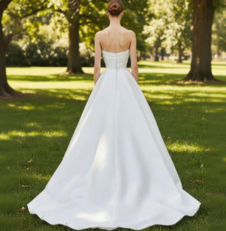 Strapless Leg Slit Satin Wedding Dress with Straight Neck - Rosymae
