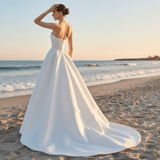 Strapless Leg Slit Satin Wedding Dress with Straight Neck - Rosymae