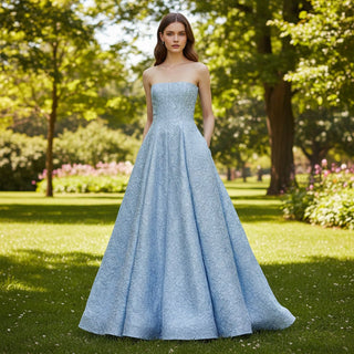 Strapless Light Blue Evening Dress Party Gowns with Pocket - Rosymae