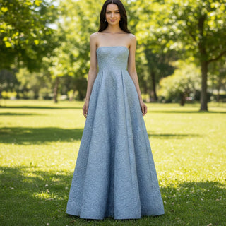 Strapless Light Blue Evening Dress Party Gowns with Pocket - Rosymae