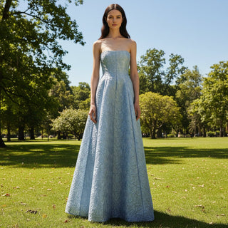 Strapless Light Blue Evening Dress Party Gowns with Pocket - Rosymae