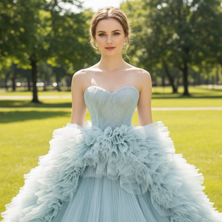 Strapless Light Blue Puffy Skirt Quinceanera Dresses - Rosymae