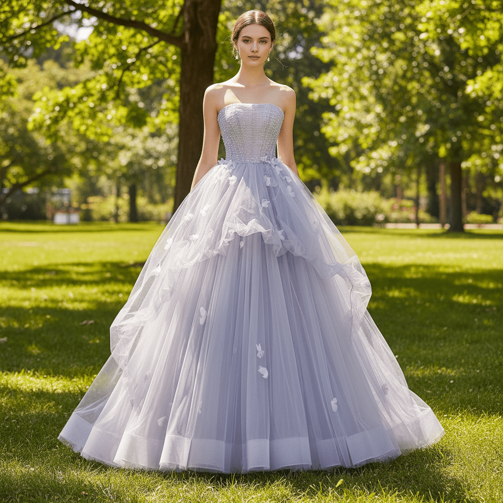 Strapless Lilac Ruffle Wedding Dresses Formal Gown for Women - Rosymae