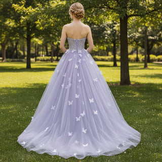 Strapless Lilac Ruffle Wedding Dresses Formal Gown for Women - Rosymae