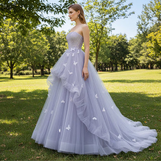 Strapless Lilac Ruffle Wedding Dresses Formal Gown for Women - Rosymae