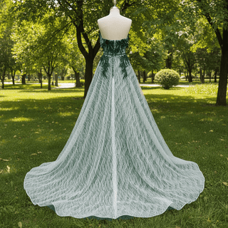 Strapless Long Dark Green Sparkly Formal Prom Dress with Lace Appliqued - Rosymae