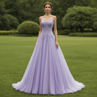 Strapless Long Lilac Formal Dress A-line Prom Gowns with Sweetheart - Rosymae