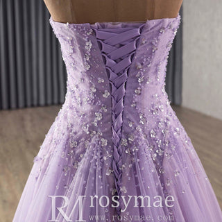 Strapless Long Lilac Formal Dress A-line Prom Gowns with Sweetheart - Rosymae