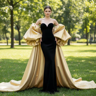 Strapless Mermaid Formal Dress Sweetheart Neck Prom Party Gown with Cape - Rosymae