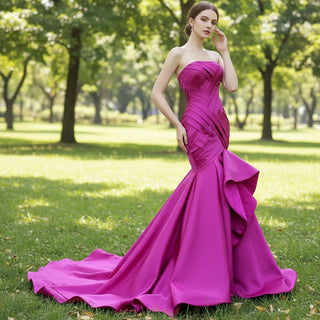 Strapless Mermaid High Low Formal Evening Dresses Pageant Gowns - Rosymae