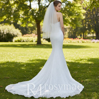 Strapless Mermaid Lace Wedding Dress with Sweetheart Neck - Rosymae