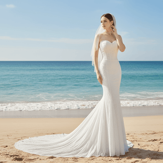 Strapless Mermaid Lace Wedding Dress with Sweetheart Neck - Rosymae