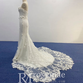 Strapless Mermaid Wedding Dress with Leaf-Shape Lace Train - Rosymae
